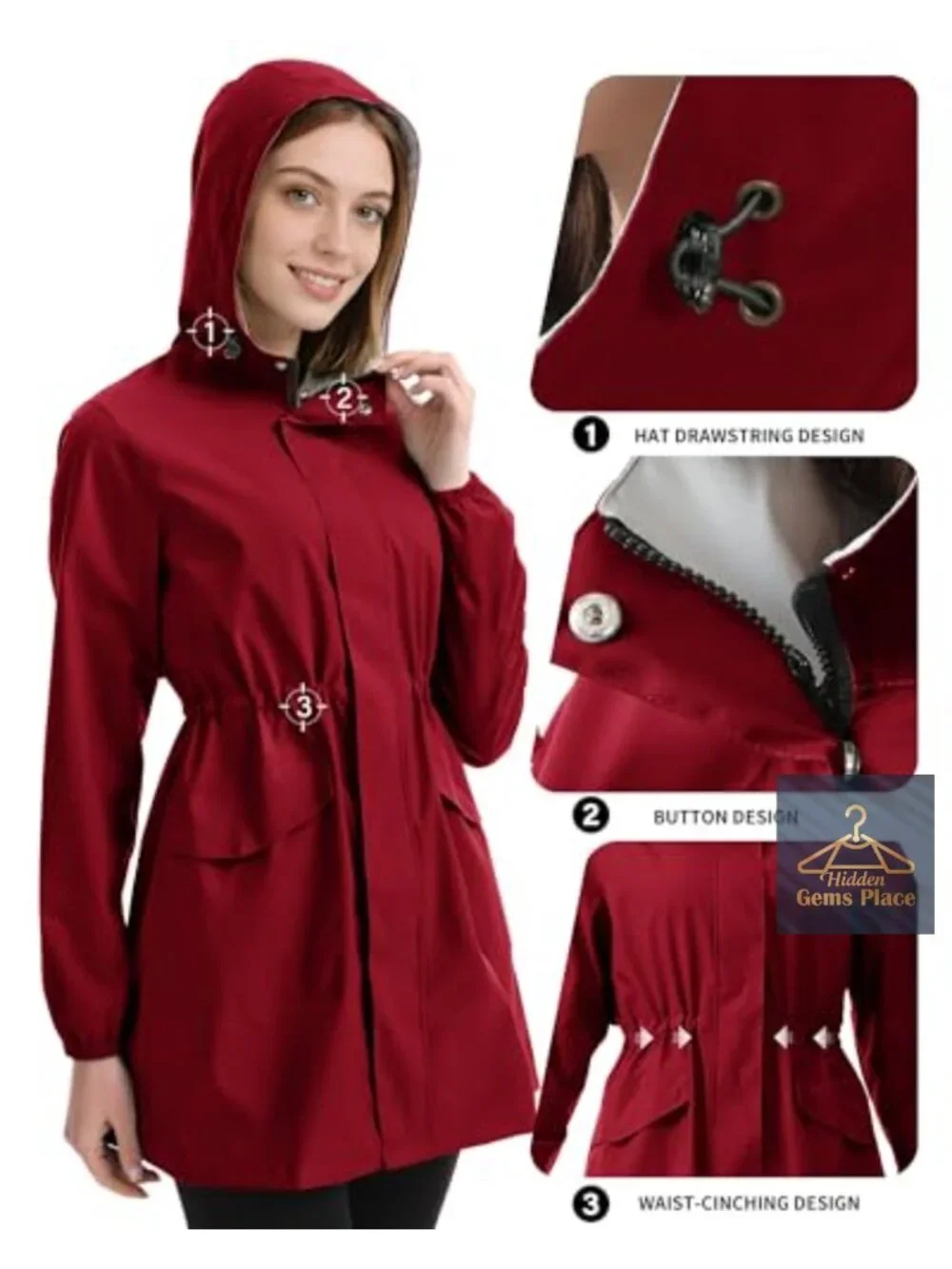 Women's Waterproof Rain Jacket Lightweight Hooded Trench